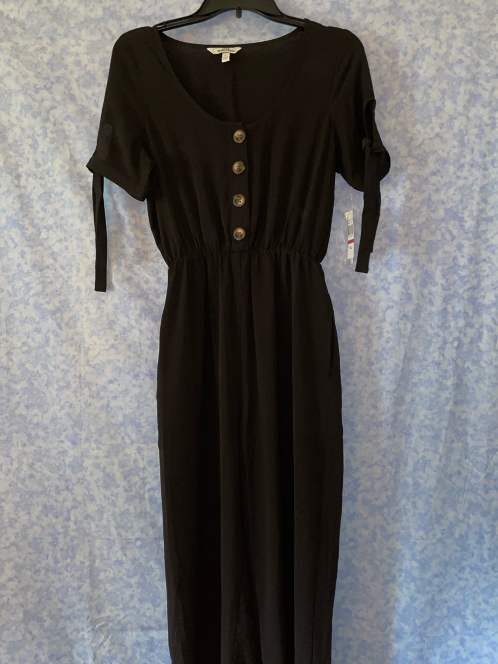 NWT—Speechless: Black Jumpsuit with Front Buttons and Tie Sleeves